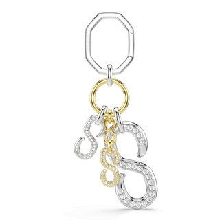 Bag charm, Round cut, White, Mixed metal finish