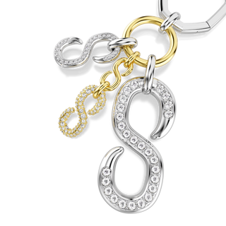 Bag charm, Round cut, White, Mixed metal finish