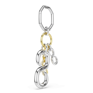 Bag charm, Round cut, White, Mixed metal finish