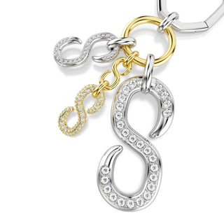 Bag charm, Round cut, White, Mixed metal finish