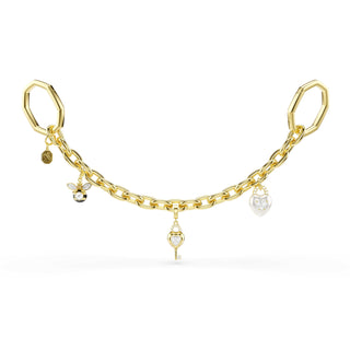 Bag charm, Mixed cuts, White, Gold-tone plated