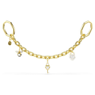 Bag charm, Mixed cuts, White, Gold-tone plated