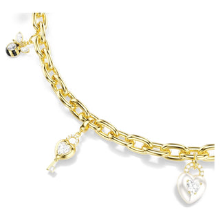 Bag charm, Mixed cuts, White, Gold-tone plated