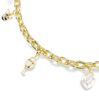 Bag charm, Mixed cuts, White, Gold-tone plated