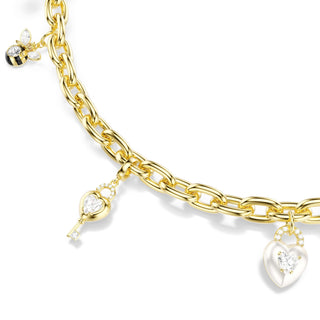 Bag charm, Mixed cuts, White, Gold-tone plated