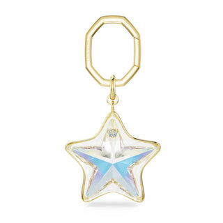 Bag charm, Mixed cuts, Star, White, Gold-tone plated