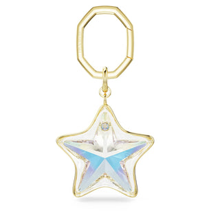 Bag charm, Mixed cuts, Star, White, Gold-tone plated