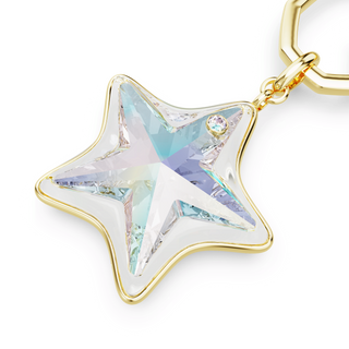 Bag charm, Mixed cuts, Star, White, Gold-tone plated