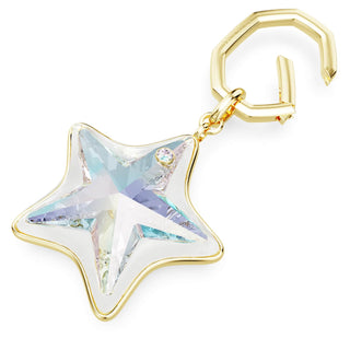 Bag charm, Mixed cuts, Star, White, Gold-tone plated