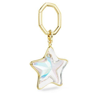 Bag charm, Mixed cuts, Star, White, Gold-tone plated