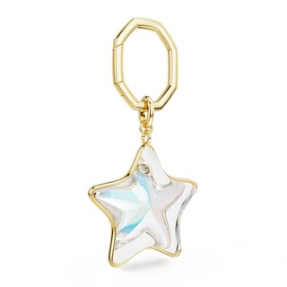 Bag charm, Mixed cuts, Star, White, Gold-tone plated