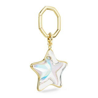 Bag charm, Mixed cuts, Star, White, Gold-tone plated
