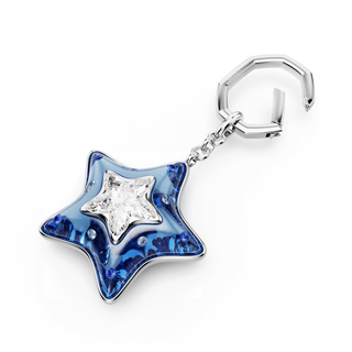 Bag charm, Mixed cuts, Star, Blue, Rhodium plated
