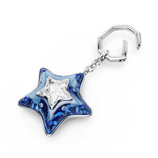 Bag charm, Mixed cuts, Star, Blue, Rhodium plated