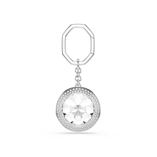 Bag charm, Round cut, White, Rhodium plated