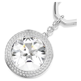 Bag charm, Round cut, White, Rhodium plated