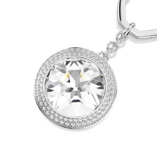 Bag charm, Round cut, White, Rhodium plated