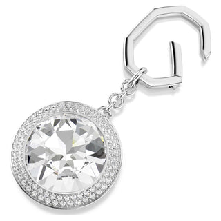 Bag charm, Round cut, White, Rhodium plated