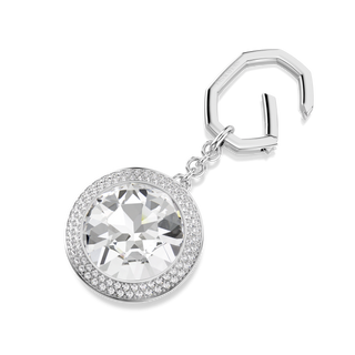 Bag charm, Round cut, White, Rhodium plated