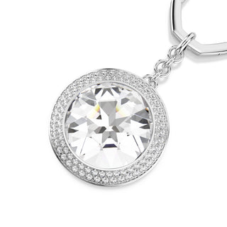 Bag charm, Round cut, White, Rhodium plated