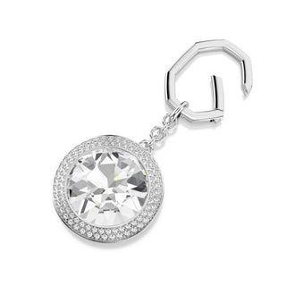 Bag charm, Round cut, White, Rhodium plated