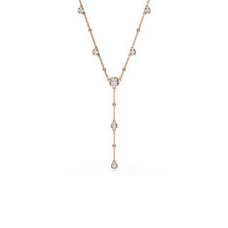 Imber Y necklace, Round cut, White, 18K rose gold finish