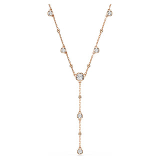 Imber Y necklace, Round cut, White, 18K rose gold finish