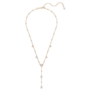 Imber Y necklace, Round cut, White, 18K rose gold finish