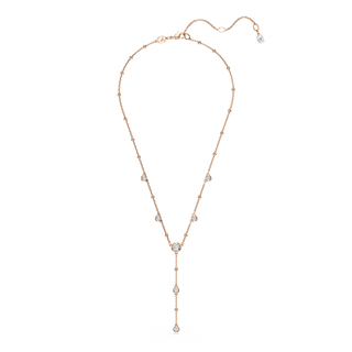 Imber Y necklace, Round cut, White, 18K rose gold finish