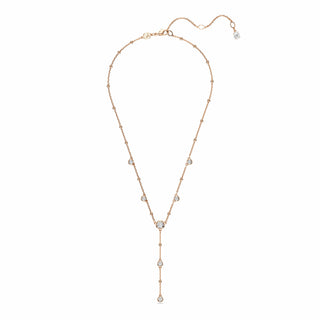 Imber Y necklace, Round cut, White, 18K rose gold finish