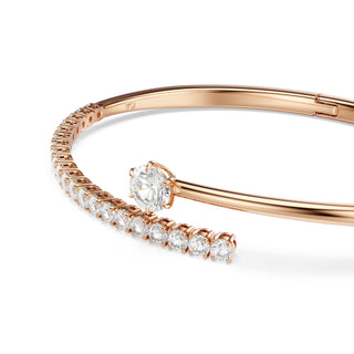 Matrix bangle, Round cut, White, 18K rose gold finish