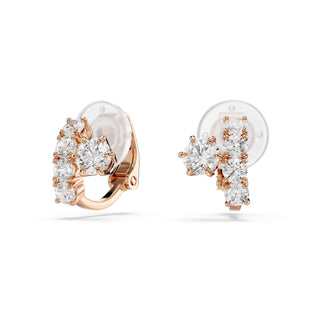Matrix clip earrings, Round cut, White, 18K rose gold finish