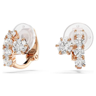 Matrix clip earrings, Round cut, White, 18K rose gold finish