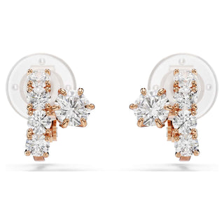 Matrix clip earrings, Round cut, White, 18K rose gold finish
