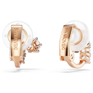 Matrix clip earrings, Round cut, White, 18K rose gold finish