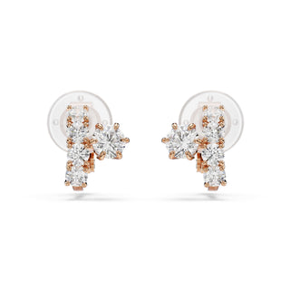 Matrix clip earrings, Round cut, White, 18K rose gold finish