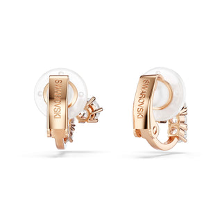Matrix clip earrings, Round cut, White, 18K rose gold finish