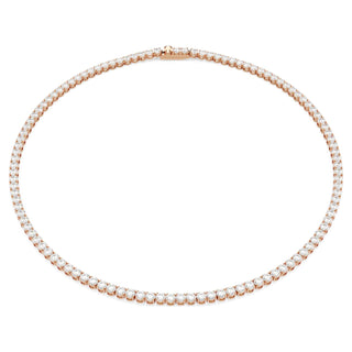 Matrix Tennis necklace, Round cut, White, 18K rose gold finish
