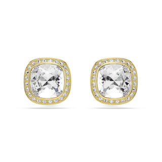 Una Angelic stud earrings, Cushion cut, White, 18K gold finish