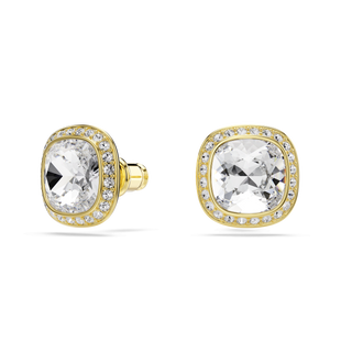 Una Angelic stud earrings, Cushion cut, White, 18K gold finish