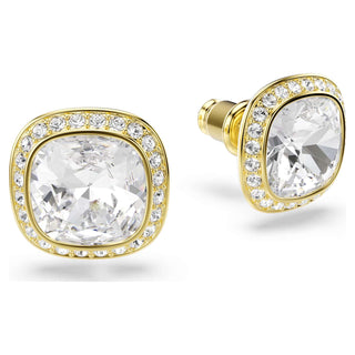 Una Angelic stud earrings, Cushion cut, White, 18K gold finish