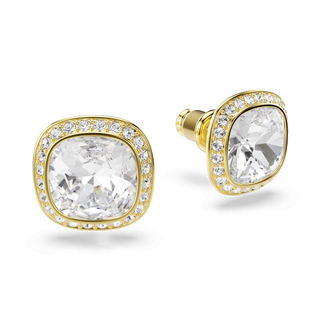 Una Angelic stud earrings, Cushion cut, White, 18K gold finish