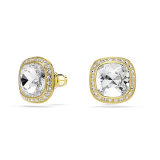 Una Angelic stud earrings, Cushion cut, White, 18K gold finish