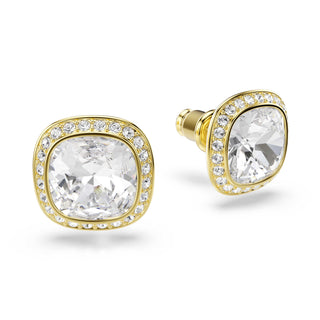 Una Angelic stud earrings, Cushion cut, White, 18K gold finish