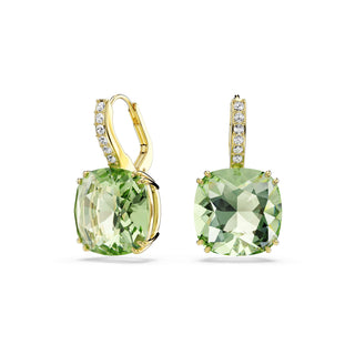 Millenia drop earrings, Cushion cut, Green, 18K gold finish