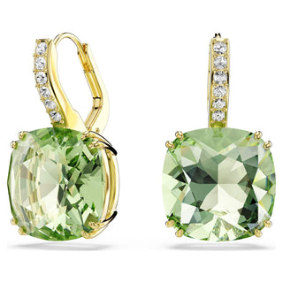Millenia drop earrings, Cushion cut, Green, 18K gold finish