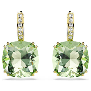 Millenia drop earrings, Cushion cut, Green, 18K gold finish