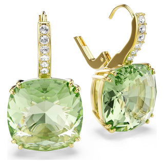 Millenia drop earrings, Cushion cut, Green, 18K gold finish