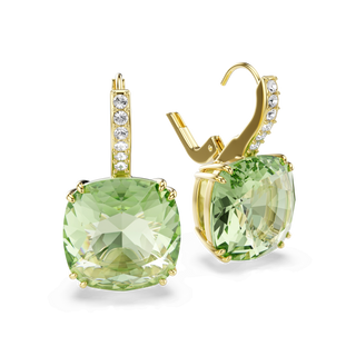 Millenia drop earrings, Cushion cut, Green, 18K gold finish