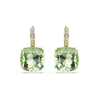 Millenia drop earrings, Cushion cut, Green, 18K gold finish